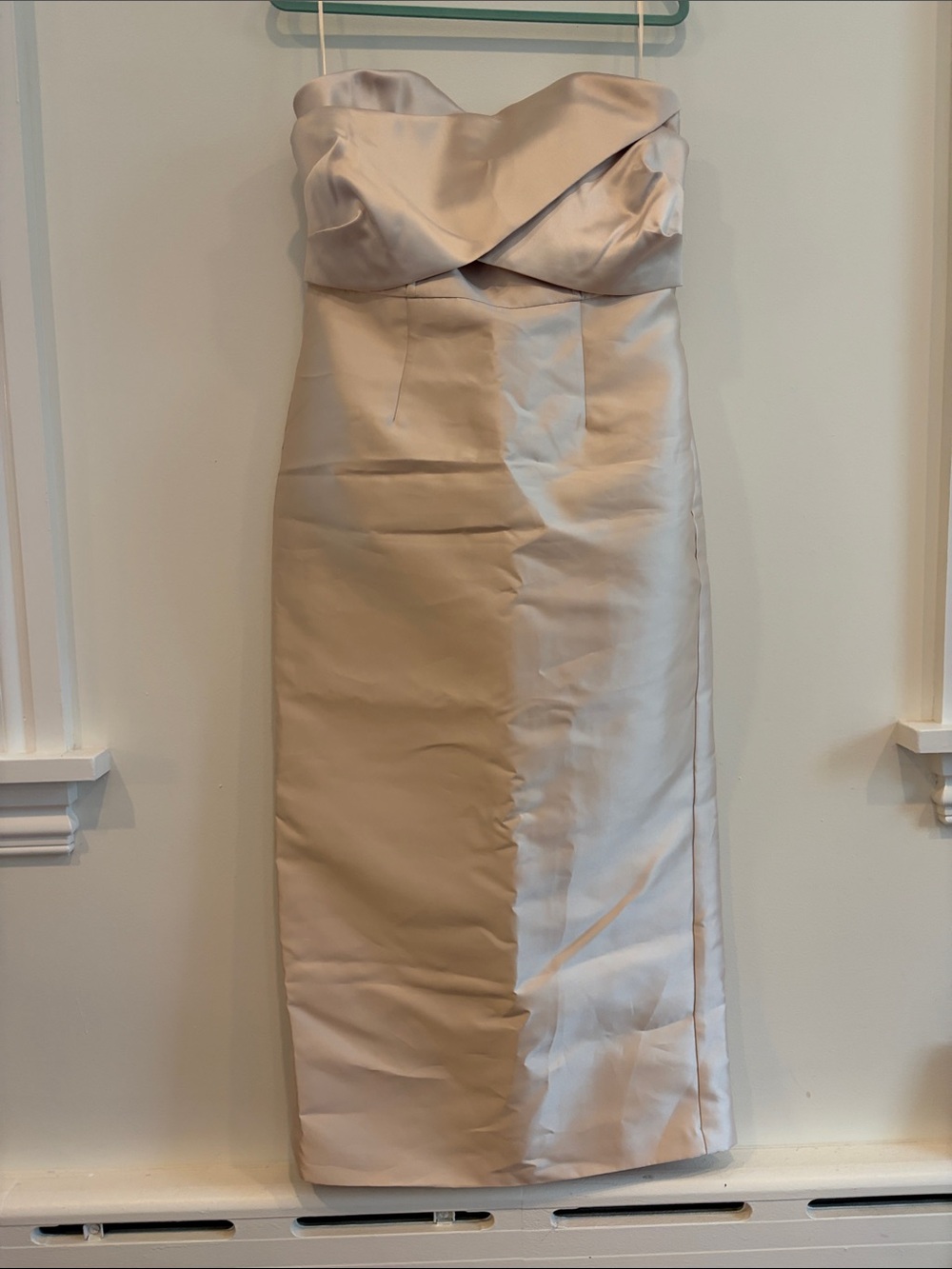 Strapless Satin Sheath Dress with Bow in Champagne - Coast
